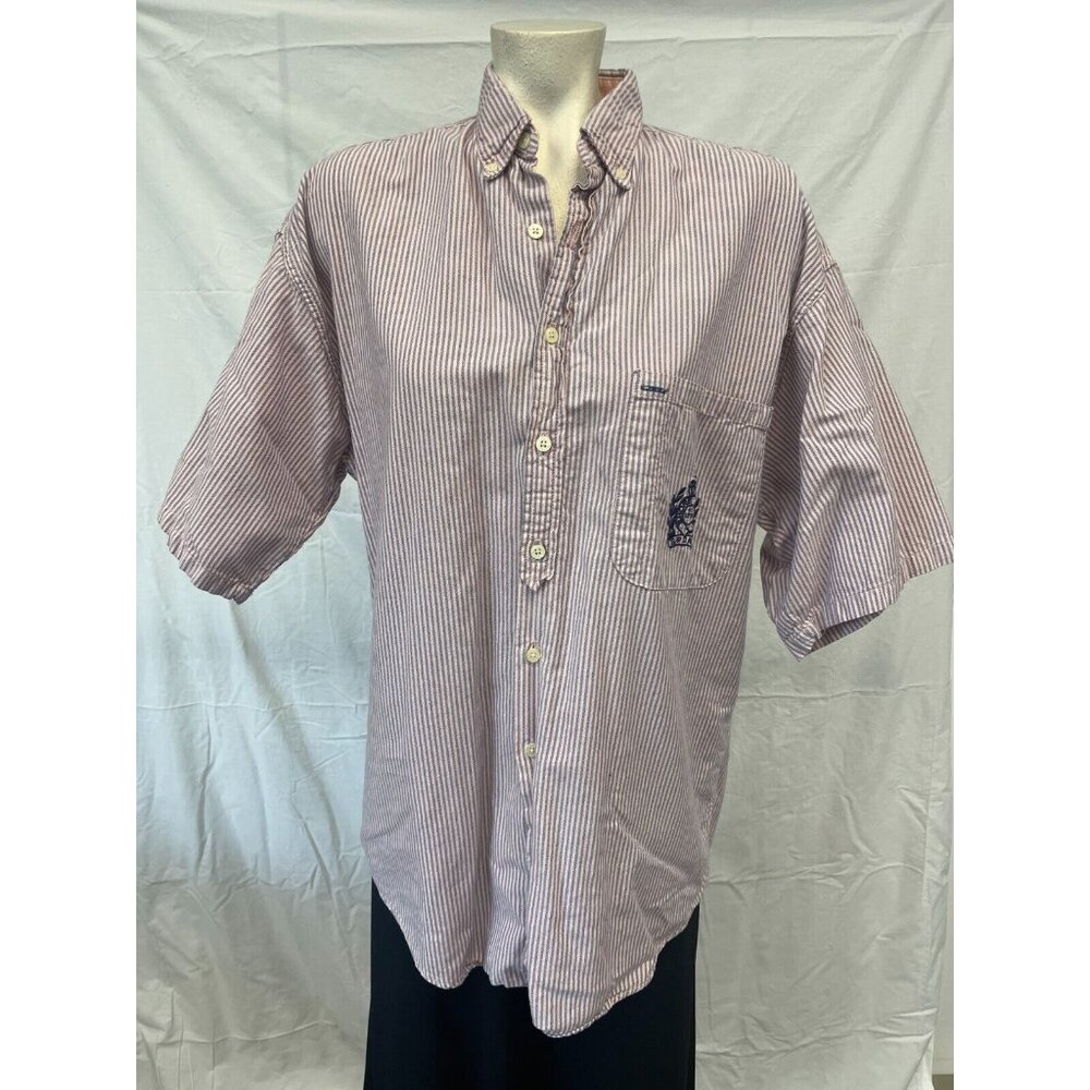 Shore Club Mens Pale Pink Blue Stripes Button‎ Down Shirt Size M Short Sleeve